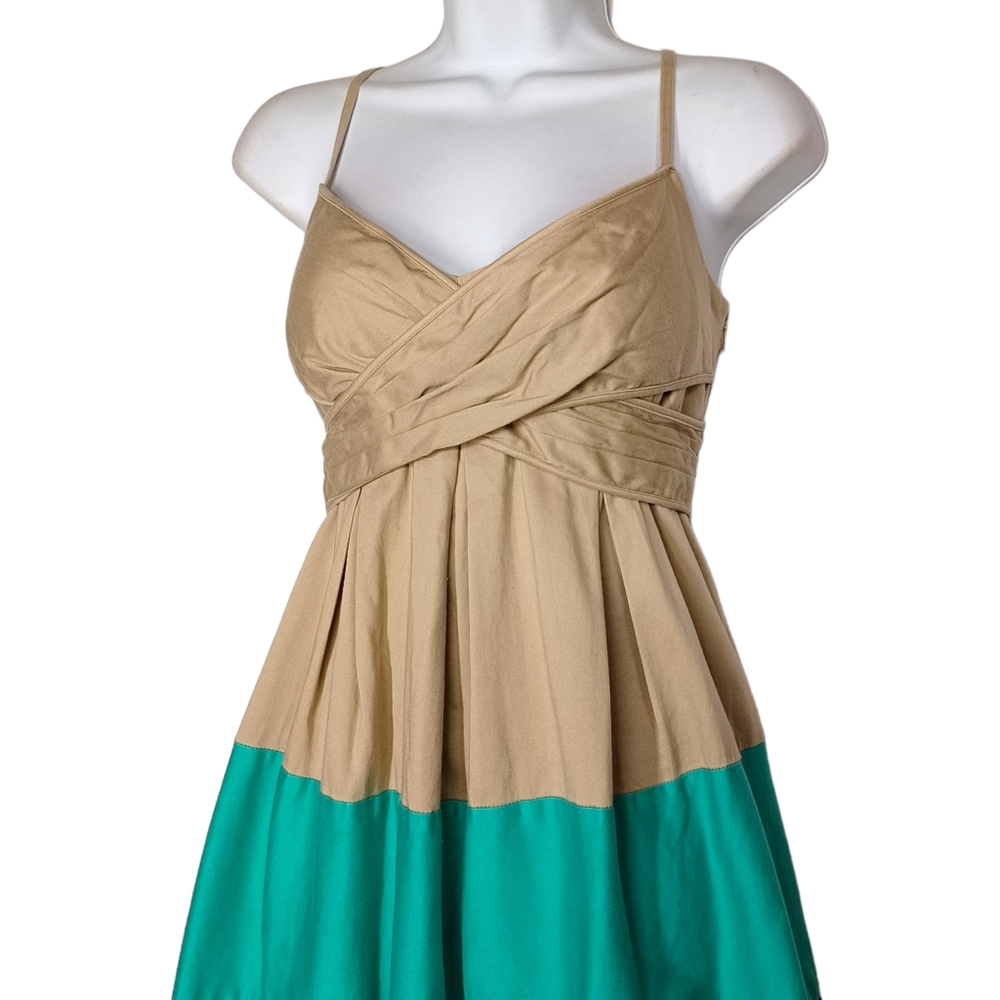 JESSICA SIMPSON Blue Mint Tan Stripe Print Sleeveless A-Line Stretchy Dress 8 M - Picture 2 of 11